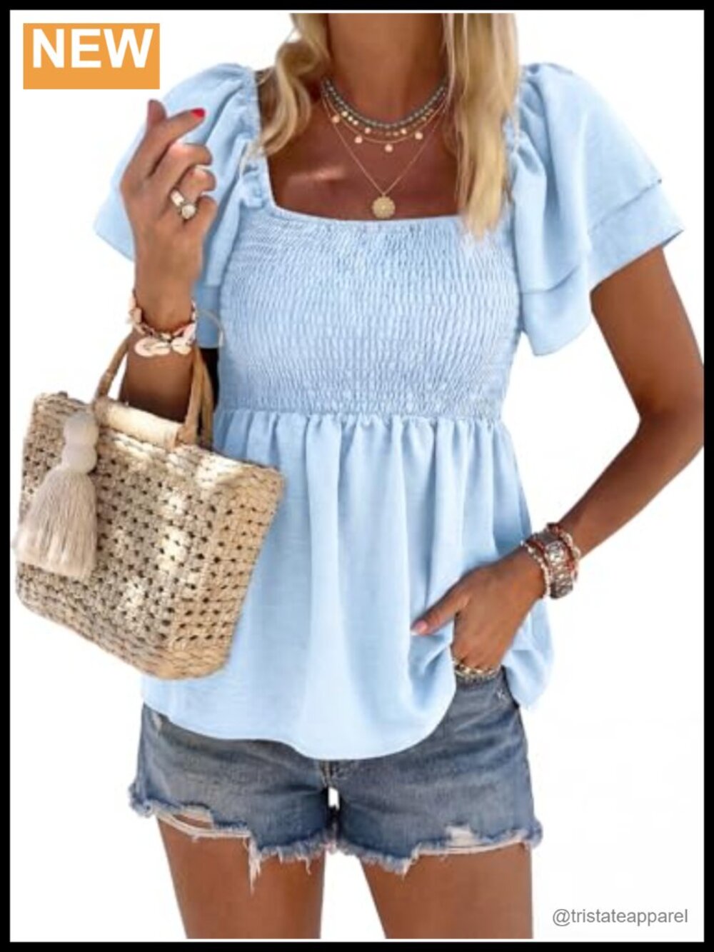 Women's Peplum Blouse Square Neck Ruffle Sleeve Smocked Off Shoulder Summer Top